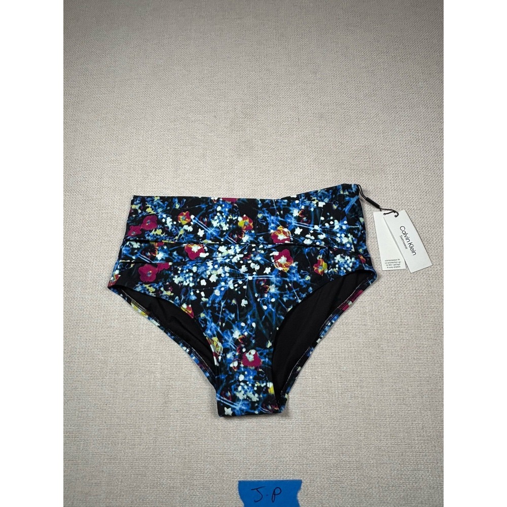 Calvin Klein Bikini Bottom Womens XL Martha's Vineyard Printed High Waist Black